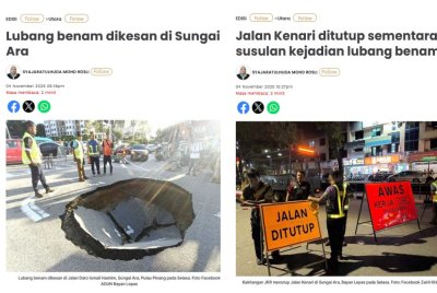 Laporan Sinar Harian berhubung kejadian lubang benam di Sungai Ara