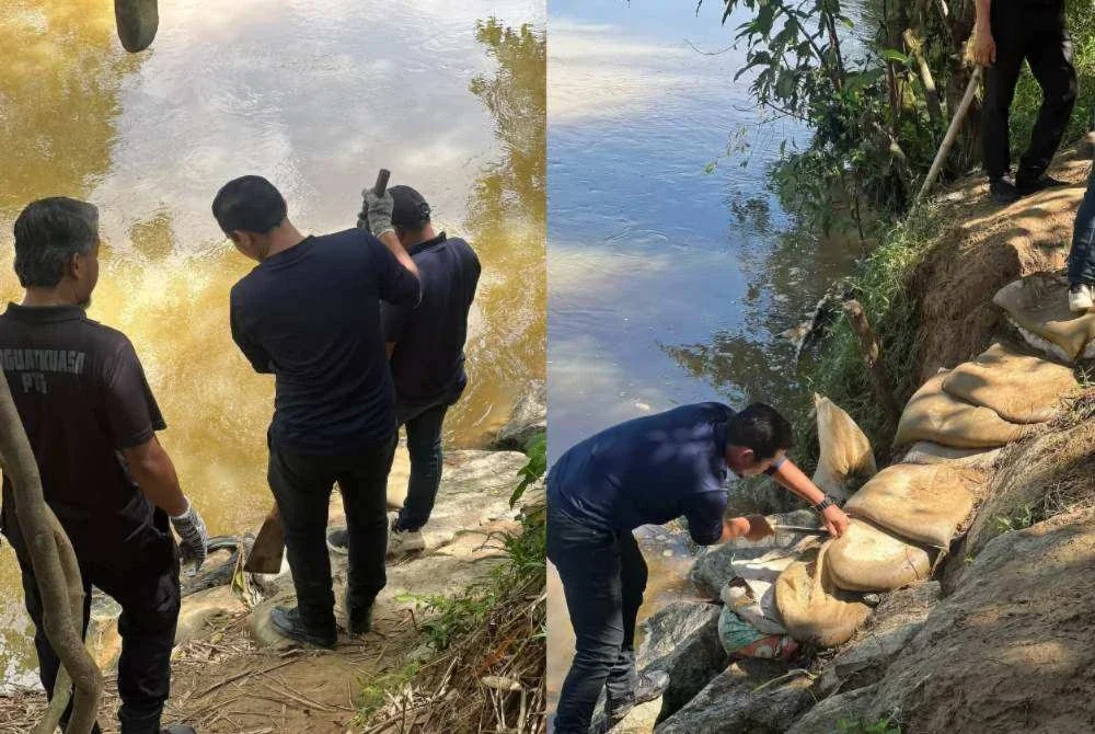 Polis Kelantan merobohkan dua lagi pangkalan haram di Tanah Merah dalam usaha mencegah jenayah rentas sempadan di Sungai Golok yang terletak bersebelahan dengan Thailand. - Foto PDRM