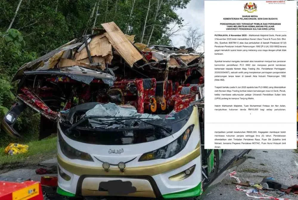 Keadaan bas yang terbabit dalam kemalangan ngeri yang meragut 15 nyawa penuntut UPSI di KM53 JRTB dekat Gerik.