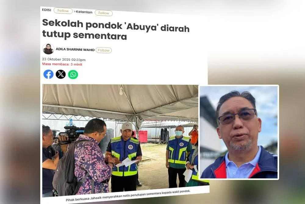 Laporan Sinar Harian mengenai sekolah pondok 'Abuya' diarah tutup sementara. Gambar kecil: Mohd Anis