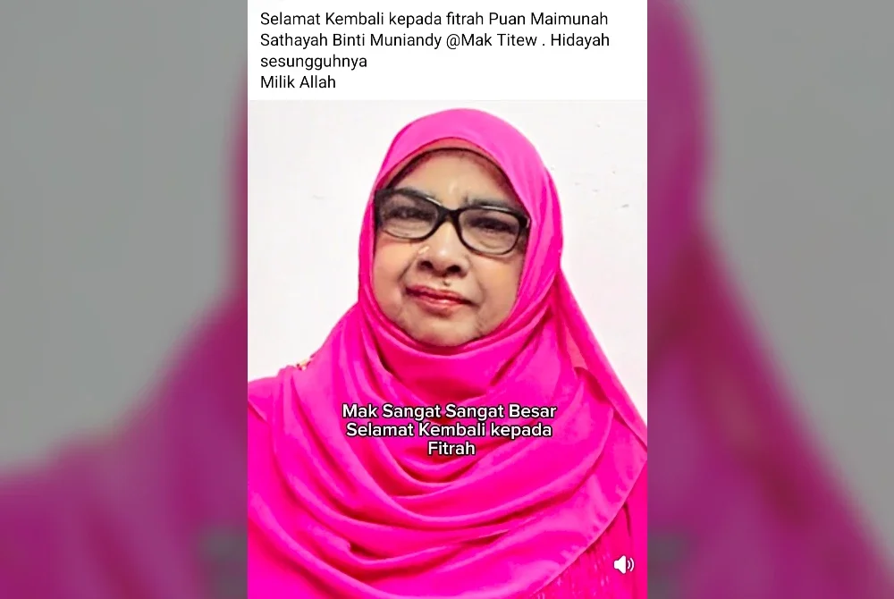 Perkongsian daripada Muhammad Mikhael bahawa ibunya yang kini dikenali sebagai Maimunah Sathayah Muniandy menerima hidayah untuk mengucap dua kalimah syahadah. - Foto Facebook Mc Rock (Muka Gangster)