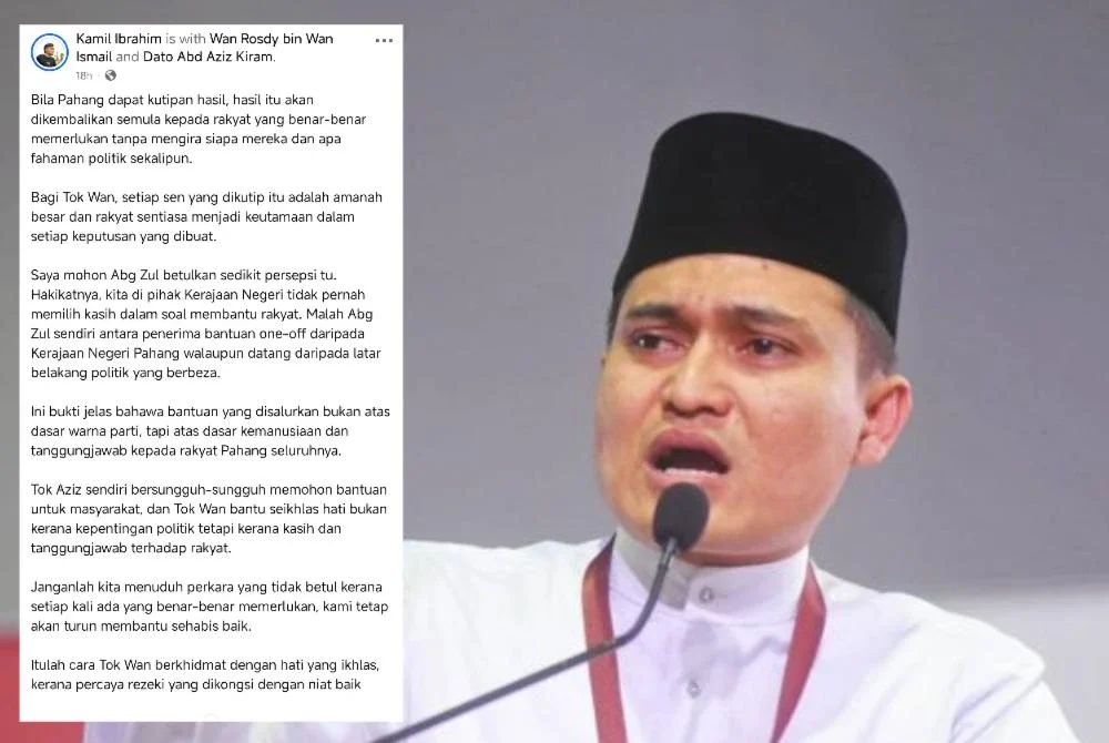 Tangkap layar hantaran Mohd Kamil berkaitan isu bantuan di laman sosial. 