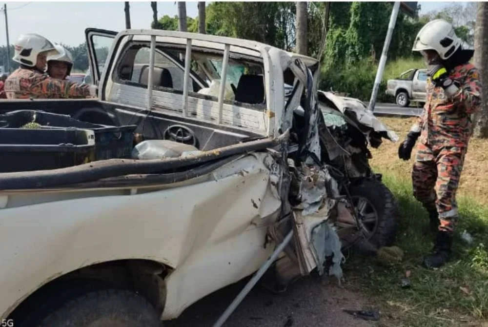 Keadaan kenderaan pacuan empat roda dipandu mangsa. Foto: BBP Tangkak