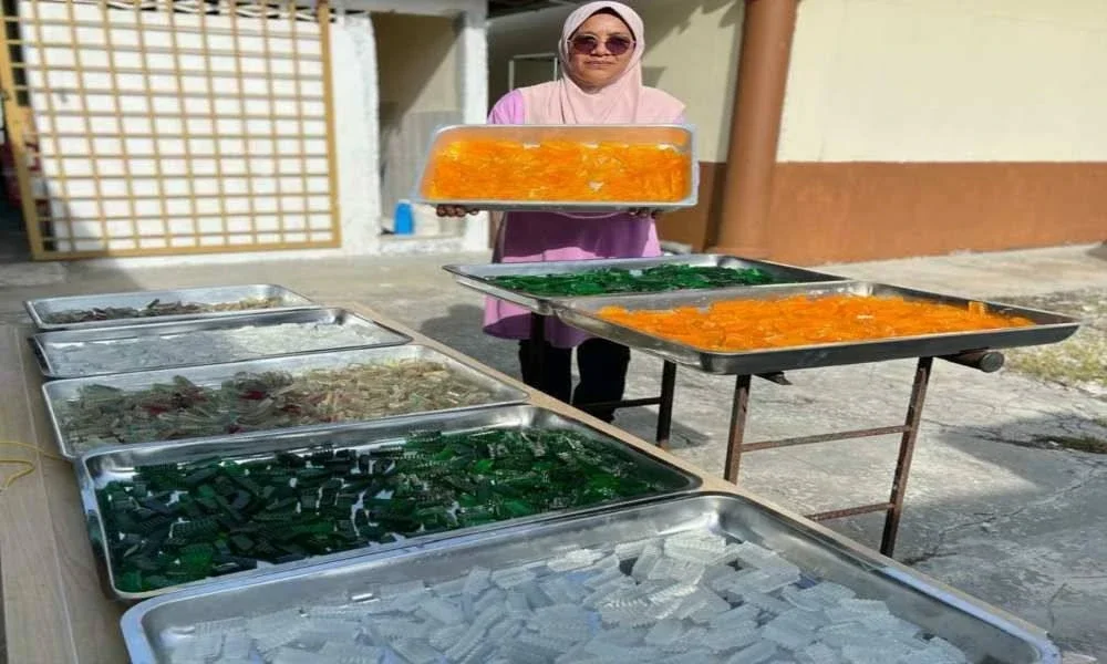 
Norazilah menunjukkan agar-agar kering yang dijemur di bawah terik matahari dan mengambil masa lama untuk kering sepenuhnya. 