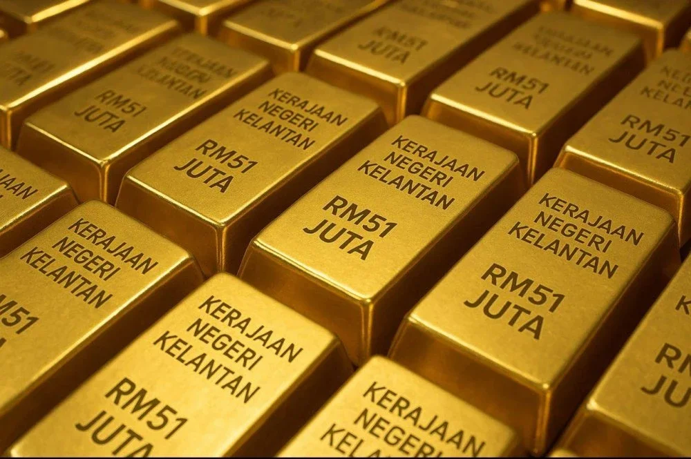 Kerajaan Kelantan memiliki jongkong emas bernilai antara RM50 juta hingga RM51 juta yang disimpan sebagai aset negeri. Foto AI