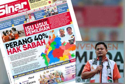 Laporan muka depan Sinar Harian pada Isnin. Gambar kecil: Mohd Hasbie