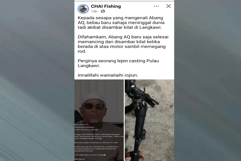 Seorang lelaki maut disambar petir di Jeti Nelayan Teluk Baru, Langkawi semalam. Foto Facebook CHAI Fishing 