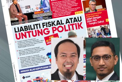 Laporan muka depan Sinar Harian pada Khamis. Gambar kecil: Ahmed Razman (kiri) dan Saizal. 