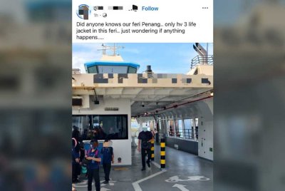Hantaran seorang pengguna Facebook yang tular berikutan dakwaannya mengenai feri hanya menyediakan tiga jaket keselamatan sahaja.