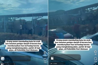 Tular video sebuah bas yang dikatakan membawa rombongan murid Tahun Enam dibaling dengan batu.