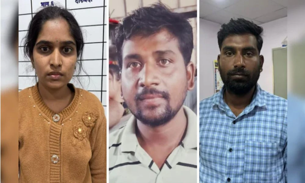 Manisha (kiri) dan Gyaneshwar (kanan) mengaku membunuh Tayde (tengah).