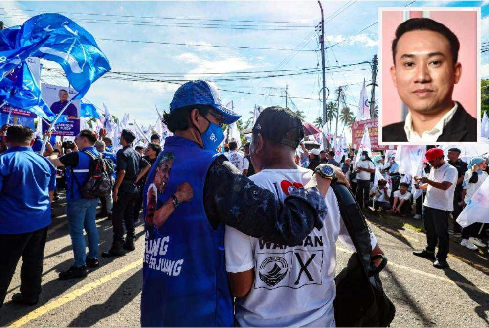 PRN Sabah ke-17 bakal menjadi gelanggang paling mencabar dalam sejarah negeri itu kerana tiada satu gabungan dijangka memiliki dominasi mutlak. Gambar kecil: Hussain Yusri