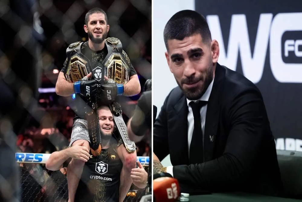 Topuria (kanan) berkata dia mampu 'menidurkan' Islam menerusi satu tumbukan. FOTO: Agensi