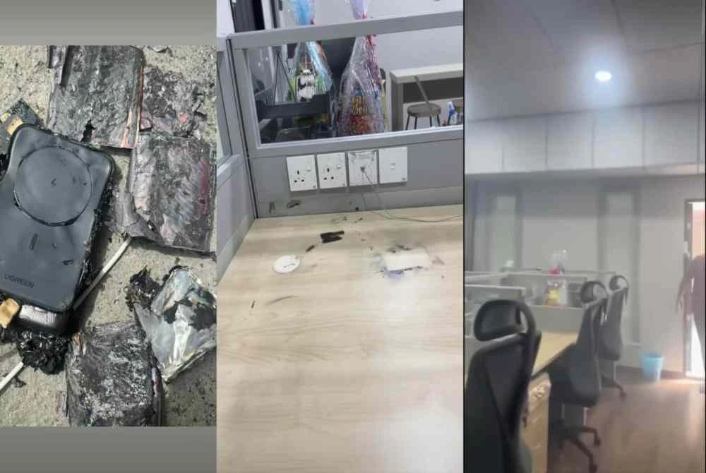 Seorang wanita berdepan detik cemas apabila sebuah power bank miliknya tiba-tiba terbakar ketika berada di pejabat. Foto TikTok milik @itsmefihaa atau Nor Shafiha Fatiha
