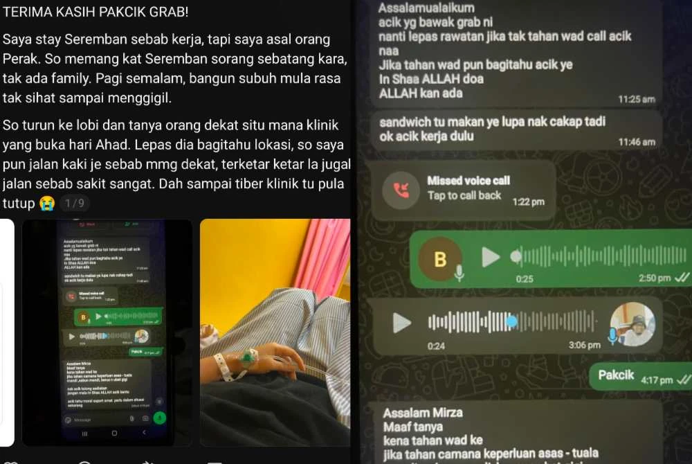 Mirzahiraa berkongsi kisahnya dibantu seorang pemandu Grab di Seremban.