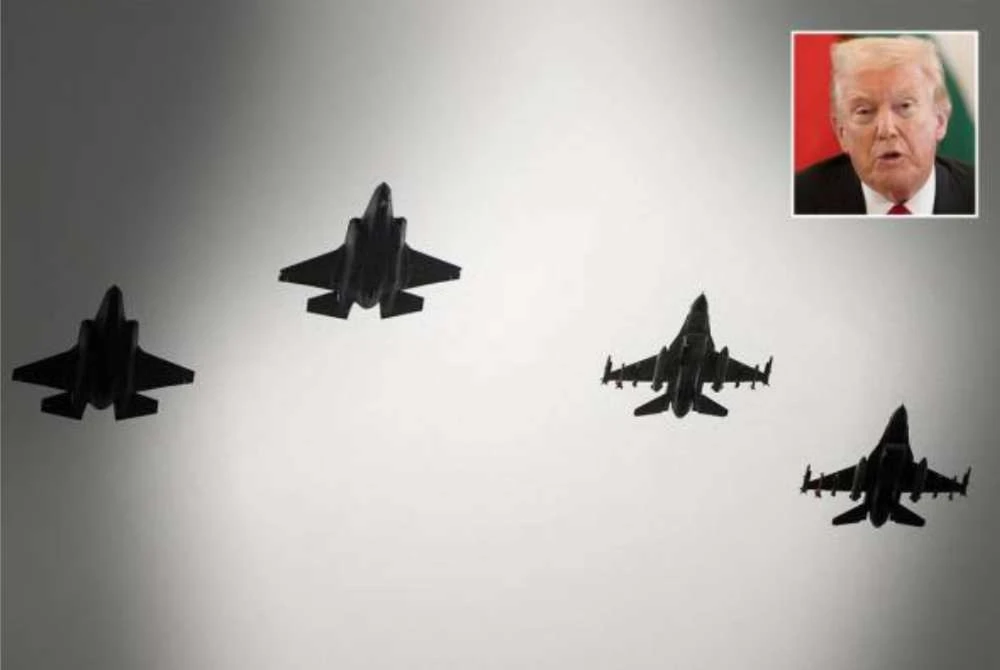 Menurut Trump (gambar kecil), Washington sedia menjual jet pejuang F-35 kepada Riyadh kerana Arab Saudi merupakan sekutu Amerika Syarikat yang hebat.