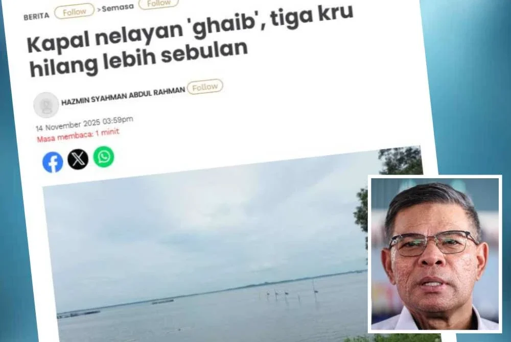 Laporan Sinar Harian pada 14 November. Gambar kecil: Saifuddin Nasution