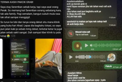 Mirzahiraa berkongsi kisahnya dibantu seorang pemandu Grab di Seremban.
