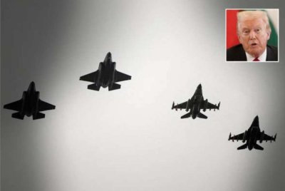 Menurut Trump (gambar kecil), Washington sedia menjual jet pejuang F-35 kepada Riyadh kerana Arab Saudi merupakan sekutu Amerika Syarikat yang hebat.