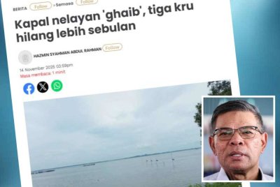 Laporan Sinar Harian pada 14 November. Gambar kecil: Saifuddin Nasution 