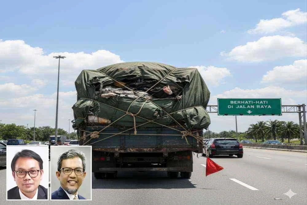 Tindakan mengisi muatan melebihi had asal menyebabkan pusat graviti lori menjadi tinggi sekali gus risiko kemalangan. Gambar kecil: Mohd Azman (kiri), Muhammad Zaly Shah