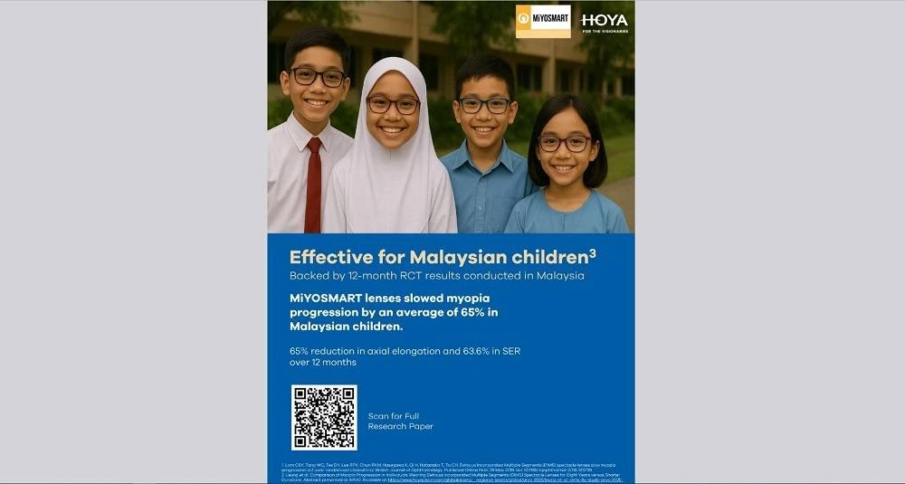 Kempen A Million Visions oleh HOYA Malaysia menekankan penggunaan kanta MiYOSMART berteknologi D.I.M.S terbukti memperlahankan perkembangan Myopia kanak-kanak.