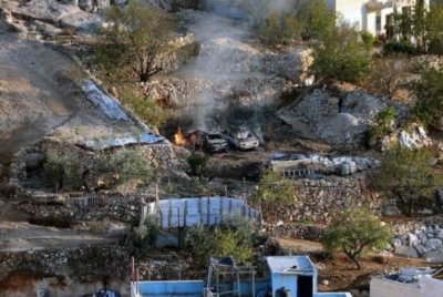 Rumah penduduk Palestin dibakar pelampau Yahudi.- Foto Agensi