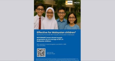 Kempen A Million Visions oleh HOYA Malaysia menekankan penggunaan kanta MiYOSMART berteknologi D.I.M.S terbukti memperlahankan perkembangan Myopia kanak-kanak.