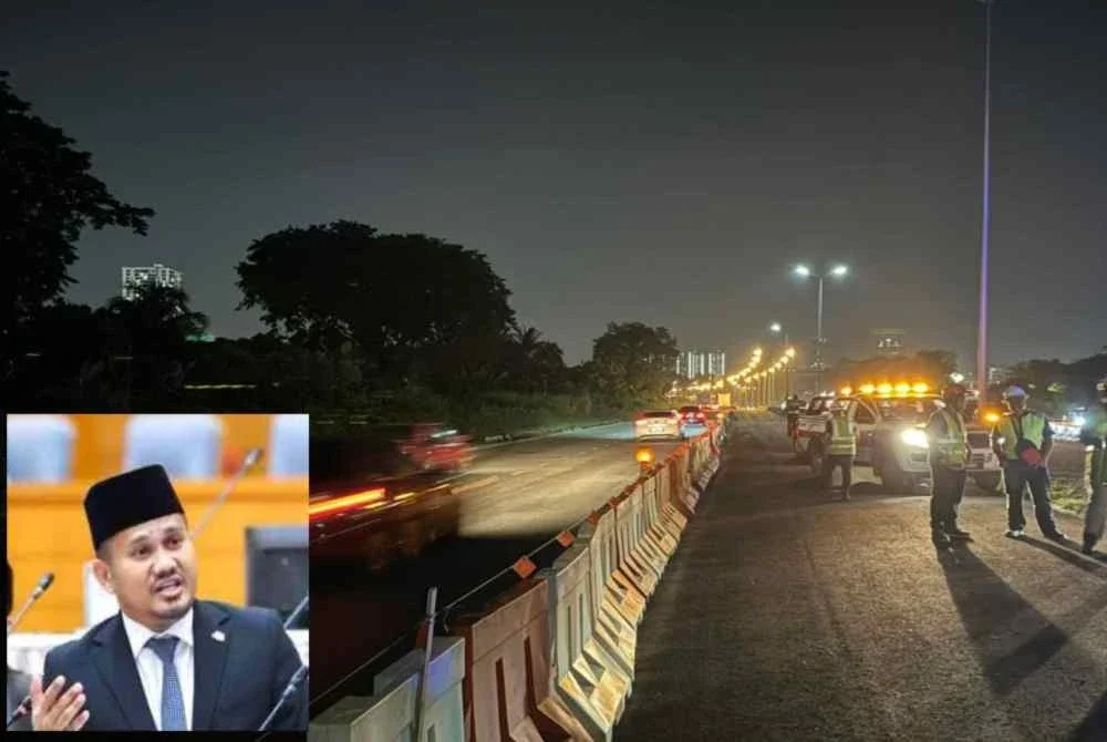 Kerja-kerja naik taraf Lebuhraya Pasir Gudang. Gambar kecil: Mohd Fazli
- Foto: Facebook Mohd Fazli