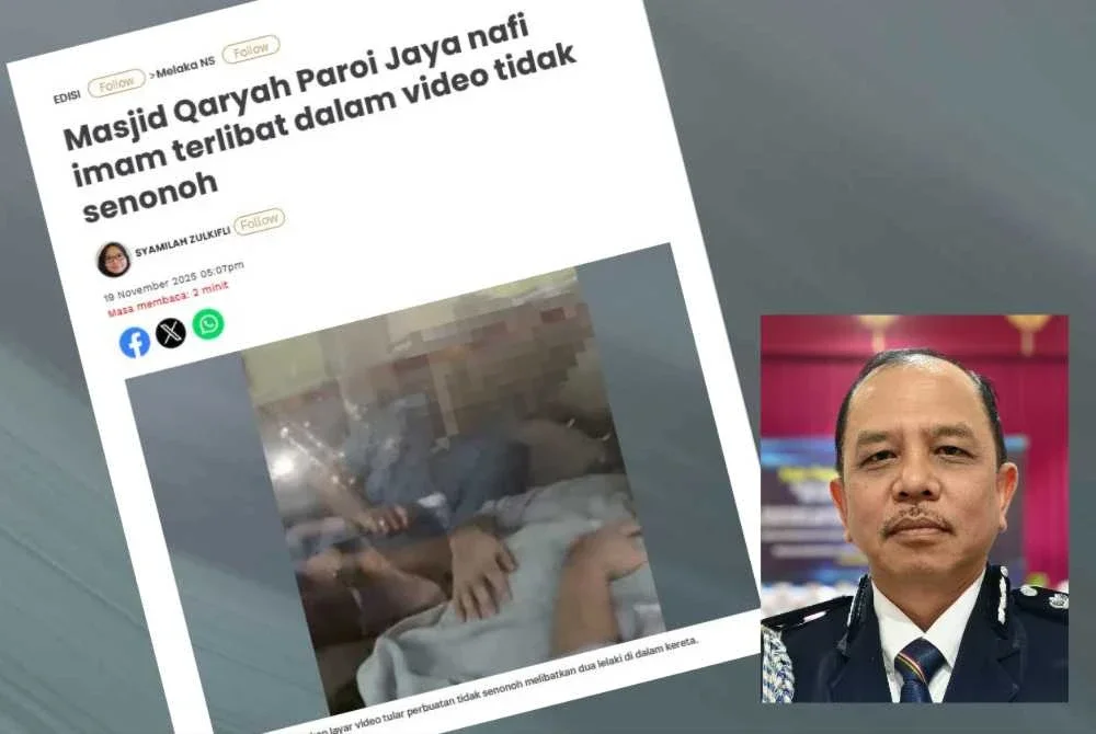 Laporan Sinar Harian berhubung Masjid Qaryah Paroi Jaya nafi imam terlibat dalam video tidak senonoh. Gambar kecil (Azahar )