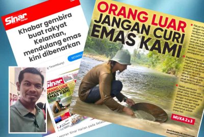 Laporan Sinar Harian sebelum ini berhubung kerajaan negeri mengumumkan kebenaran mendulang emas buat rakyat Kelantan. Gambar kecil: Shahfakrimee 