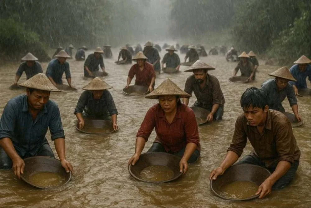 Penduduk diingatkan utamakan keselamatan diri elak risiko kepala air dan arus deras. Foto dijana oleh AI