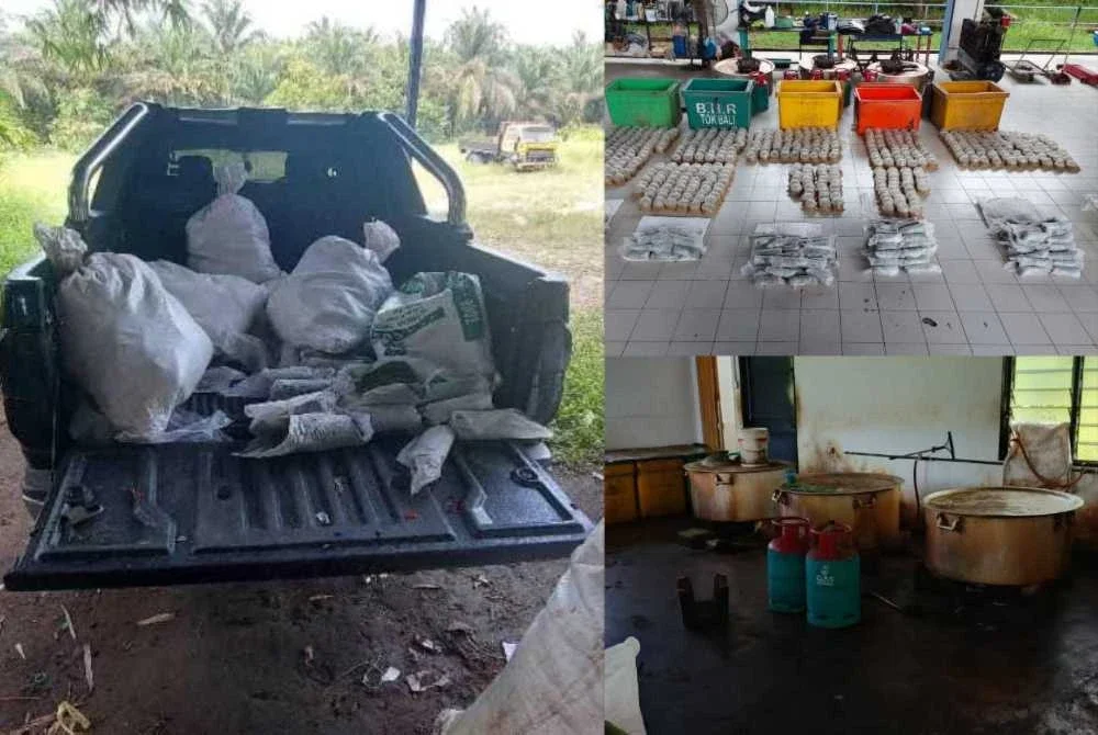 Peralatan memproses air ketum yang ditemui dalam rumah suspek yang diserbu anggota PGA Briged Tenggara pada Khamis. - Foto: FB Briged Tenggara PGA