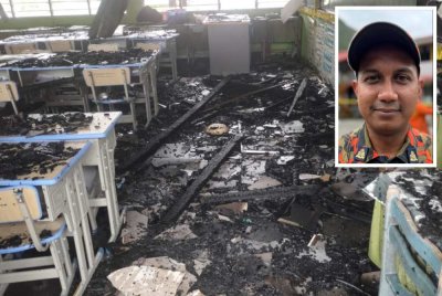 Salah sebuah kelas di SK Baling yang terbakar. Gambar kecil: Mohd Faizal