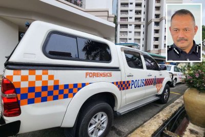 Pasukan Forensik Jabatan Siasatan Jenayah IPK Pulau Pinang ketika menjalankan siasatan di lokasi kejadian. Gambar kecil: Azizee