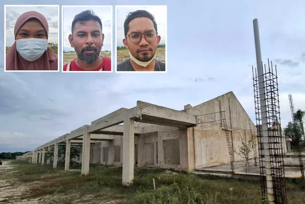 Projek yang dijanjikan siap pada April lalu masih terbengkalai tanpa sebarang perkembangan. Gambar Kecil: Nurhusna, Ganesa dan Hafizuddin.