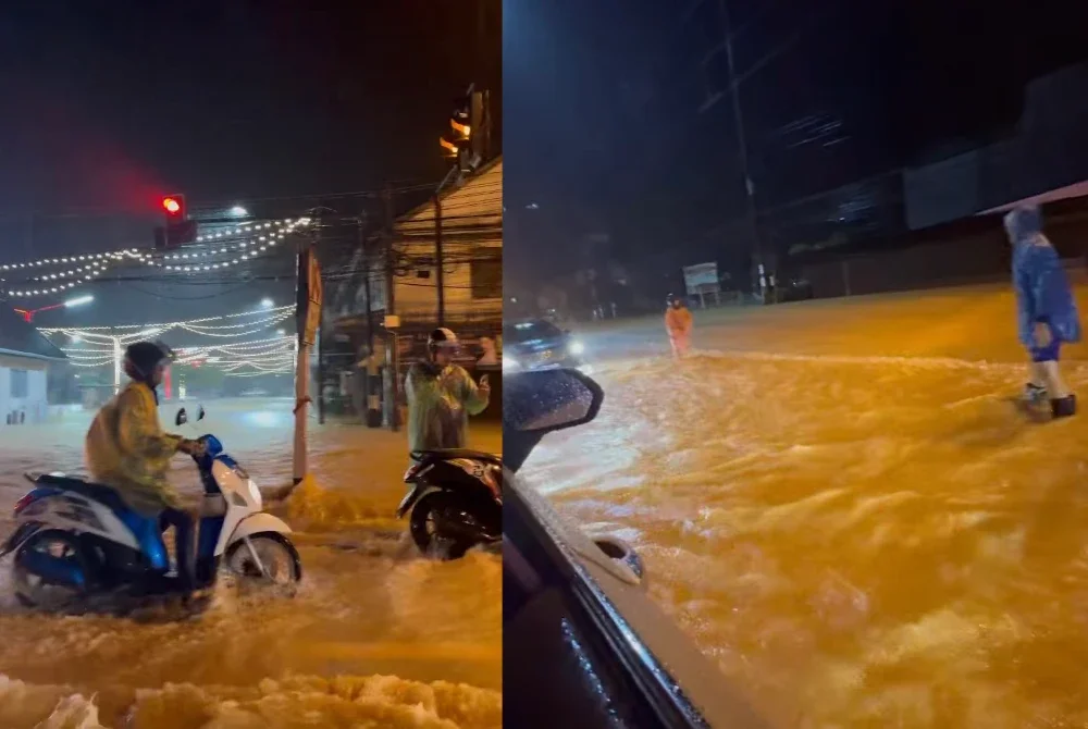 Hujan berterusan sejak semalam mengakibatkan beberapa kawasan di Hatyai, Thailand dilanda banjir kilat