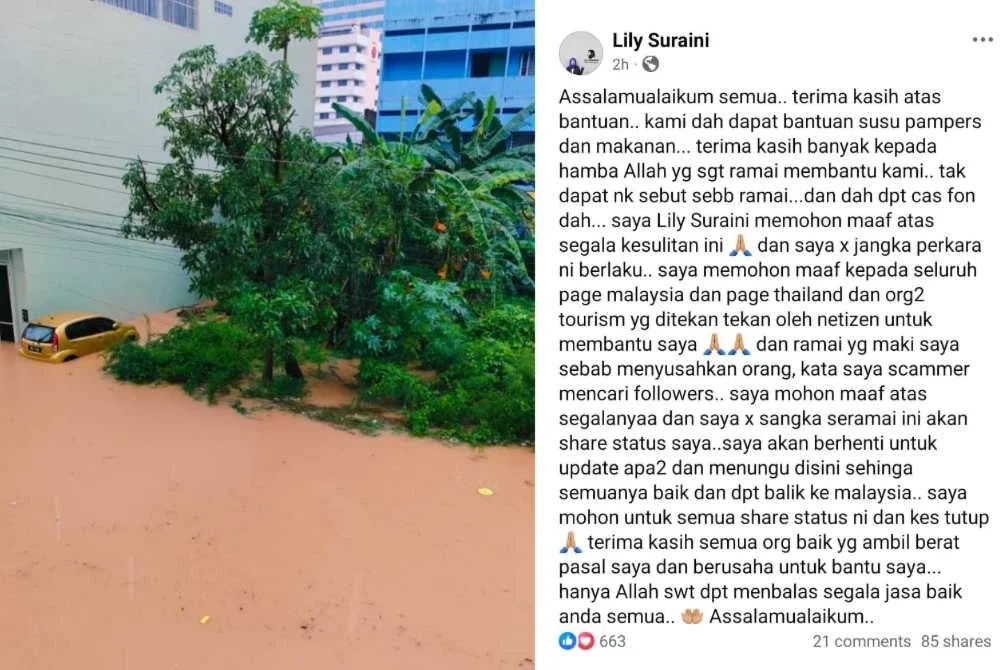 Tangkap layar hantaran Lily di Facebook pada Sabtu.