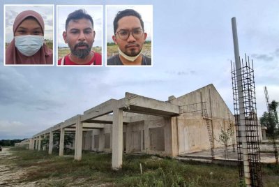 Projek yang dijanjikan siap pada April lalu masih terbengkalai tanpa sebarang perkembangan. Gambar Kecil: Nurhusna, Ganesa dan Hafizuddin. 