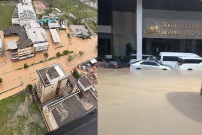 Keadaan di sekitar kawasan Hatyai dinaiki air. 