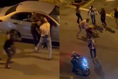 Tangkap layar video tular memaparkan pergaduhan yang berlaku