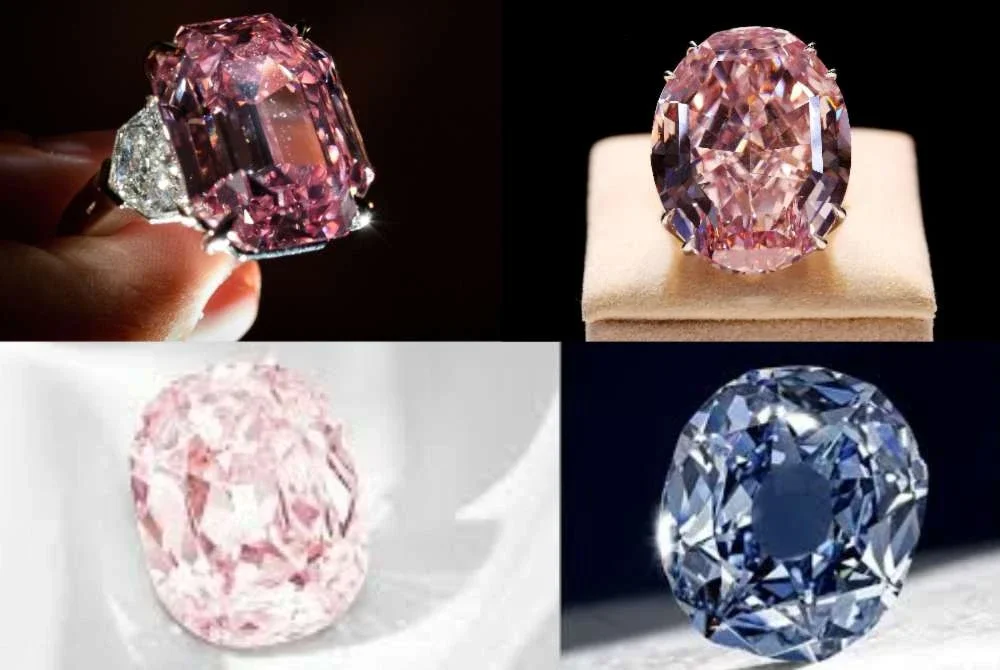 Dari atas kiri; Pink Legacy (Winston Pink Leg), Pink Star (CTF Pink Star), Princie Diamond dan Zoe Diamond.