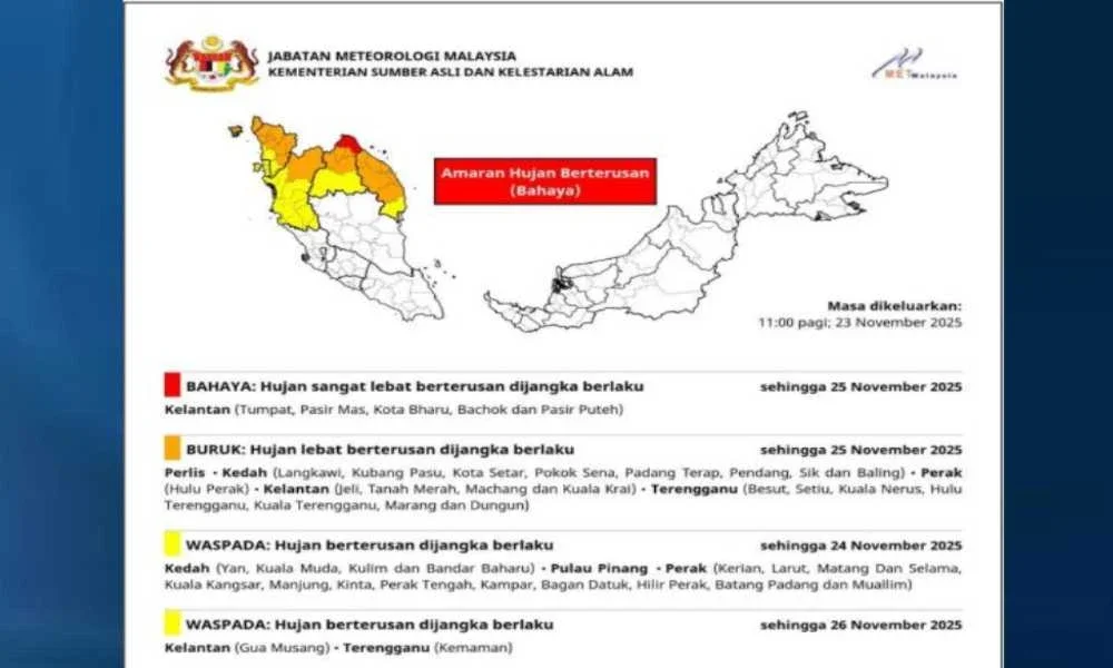 Tangkap layar kenyataan dikeluarkan MetMalaysia setakat 11 pagi, Ahad.