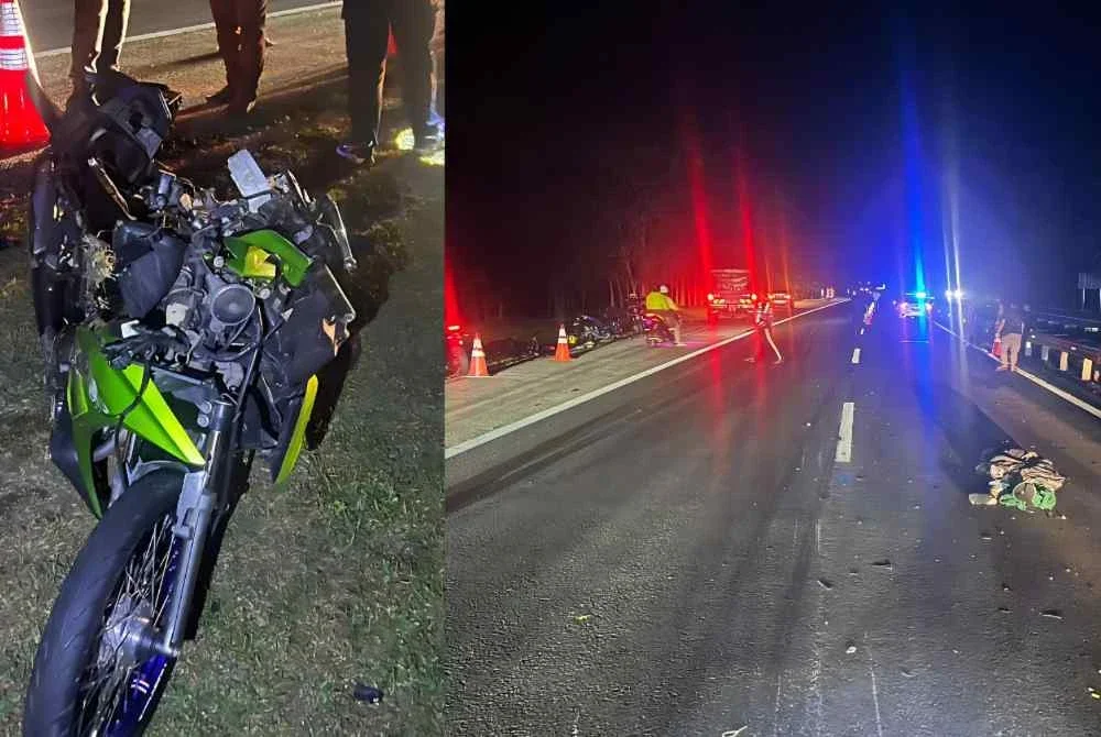 Dua penunggang motosikal maut dalam kemalangan melibatkan empat kenderaan di Lebuhraya Utara-Selatan berhampiran Muar.