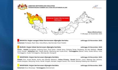 Tangkap layar kenyataan dikeluarkan MetMalaysia setakat 11 pagi, Ahad.