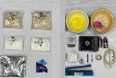 Antara barangan dirampas dalam serbuan di sebuah rumah yang dijadikan makmal dadah.