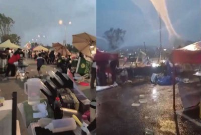 Peniaga di Bazar Makan Gastro@Serindit berdepan detik cemas selepas khemah mereka diterbangkan ribut dalam kejadian petang Ahad.