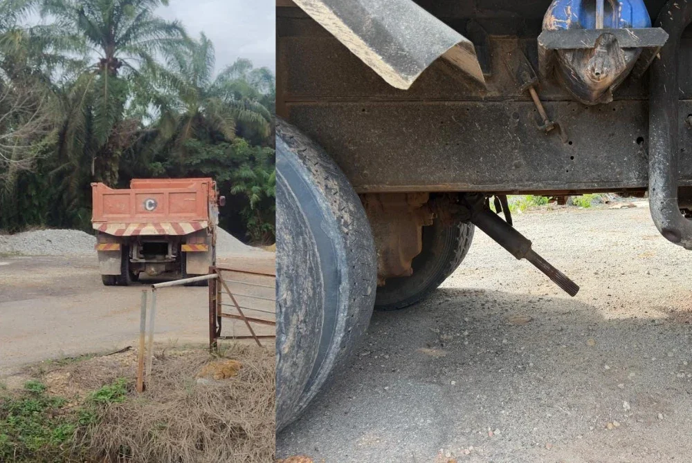 Satu objek dipercayai komponen lori jenis Coupling Shaft tercabut dari lori yang datang dari arah bertentangan sebelum meluru dan menembusi cermin hadapan MPV.