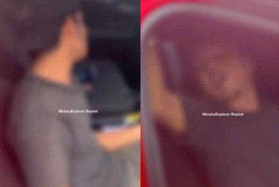 Keadaan lelaki berkenaan selepas melanggar belakang kereta Honda Civic dalam kejadian Ahad.