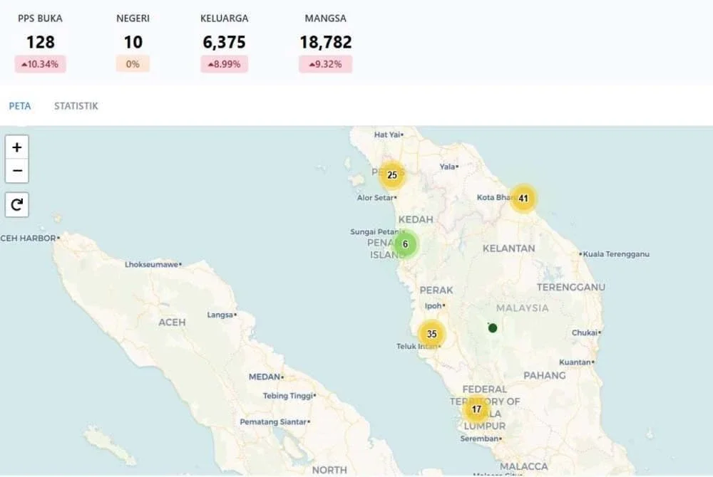 Tangkap layar dapatan setakat 10.55 pagi Selasa dikemaskini dalam Info Bencana JKM.
